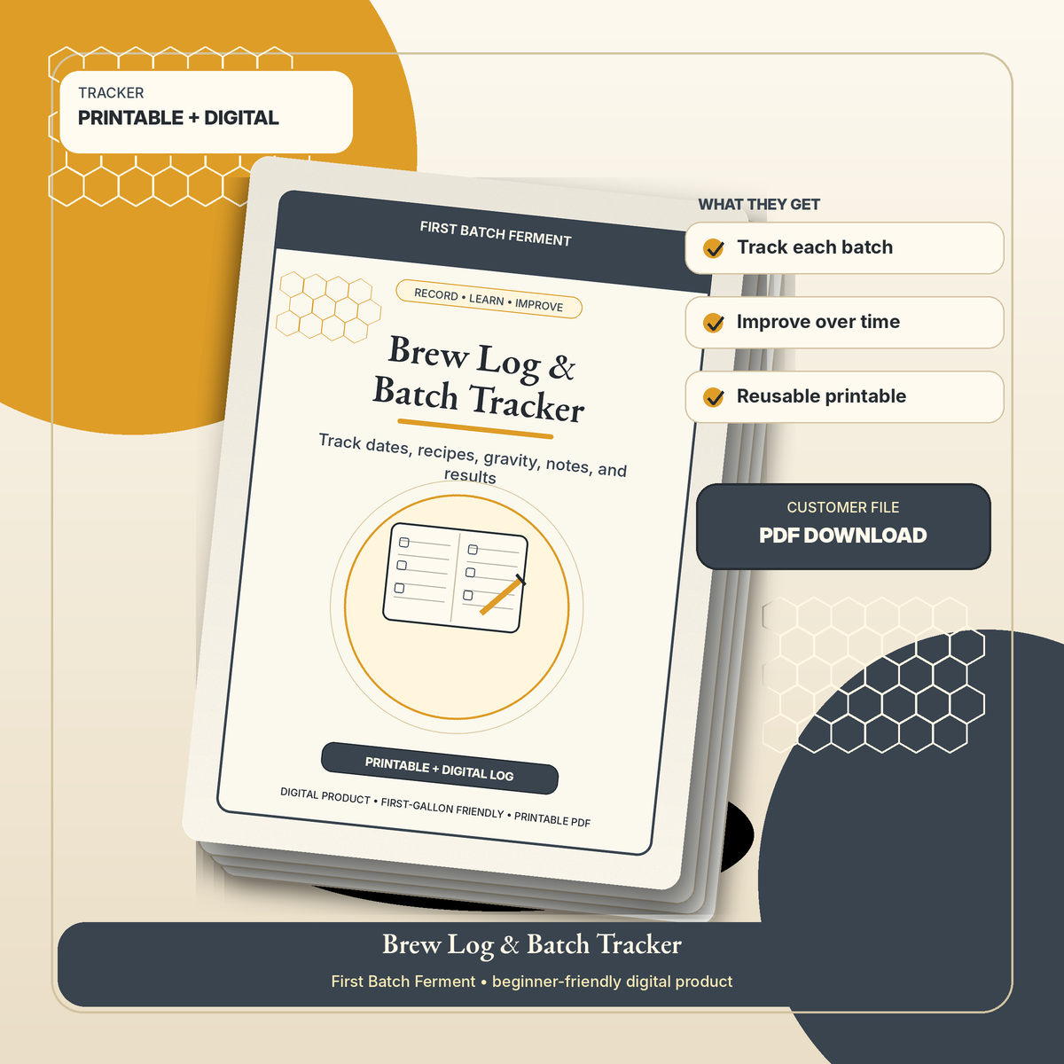 Brew Log + Batch Tracker — Printable Log & ABV Spreadsheet